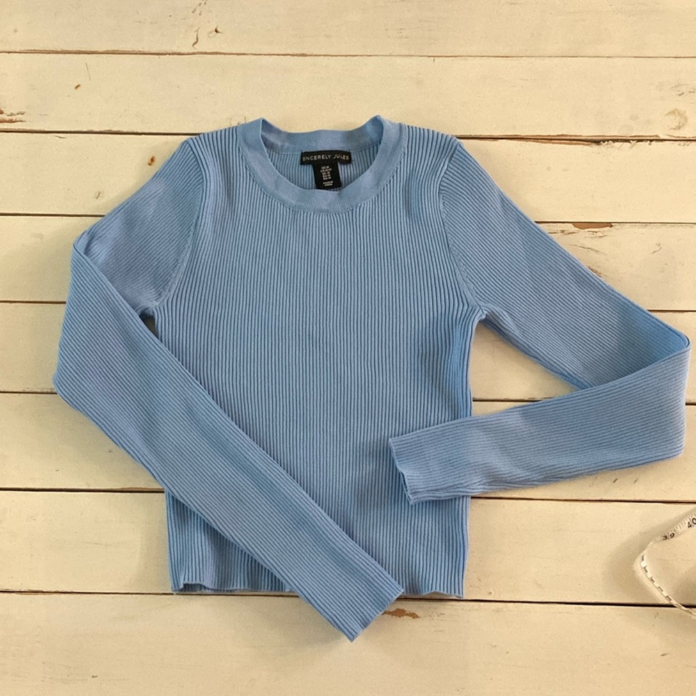 Light Blue Ribbed Sweater, Medium